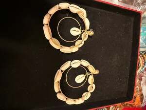 Boho Cowrie Shell Wire-Wrapped Double Hoop Earrings